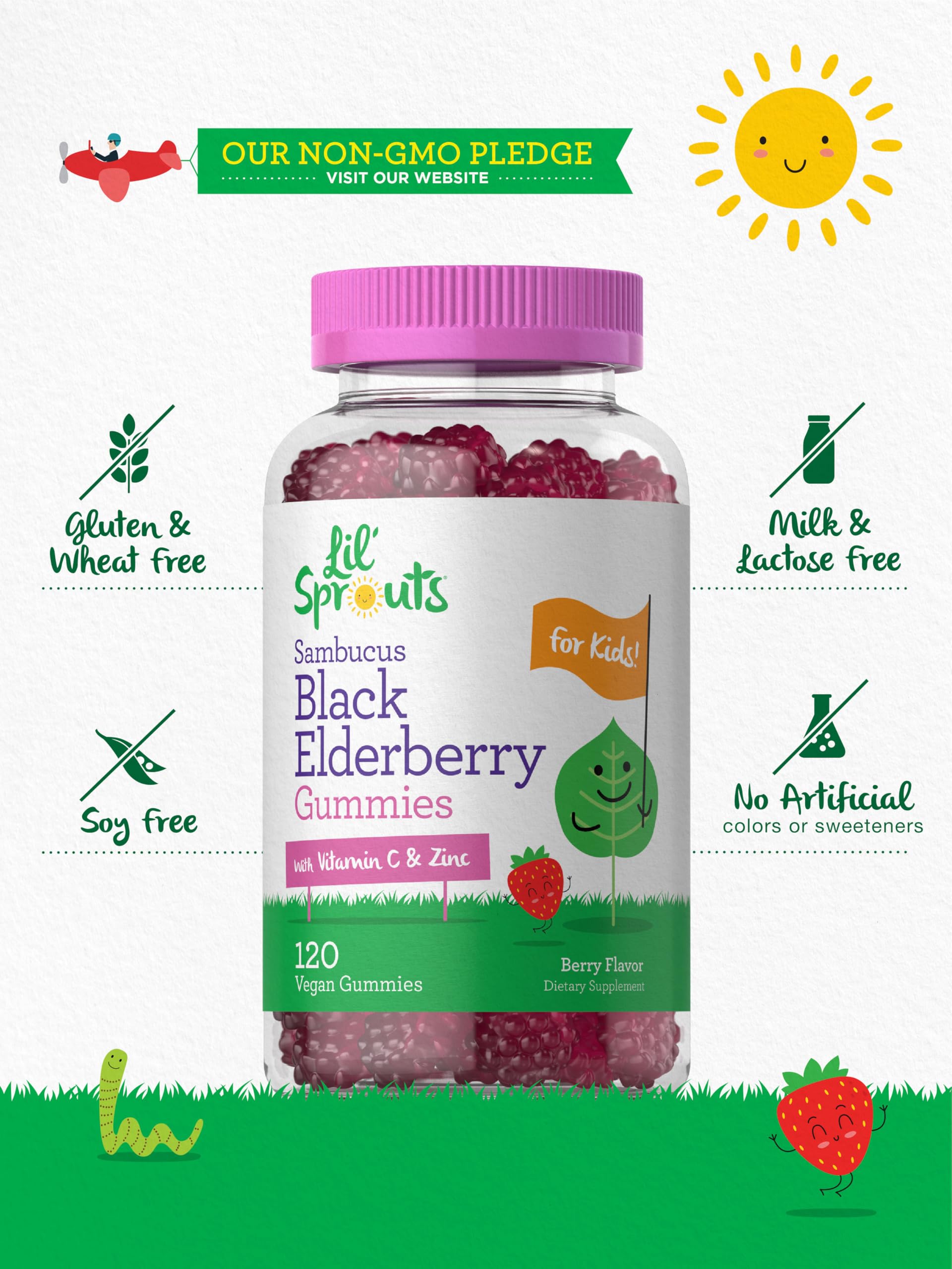 Carlyle Elderberry Gummies for Kids | 120 Count | Zinc and Vitamin C | Berry Flavor | Vegan, Non-GMO, and Gluten Free | by Lil' Sprouts